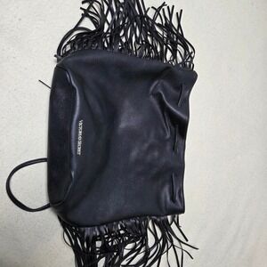 Victoria Secret Black Fringe Drawstring Bucket‎ Faux Leather Backpack Bag